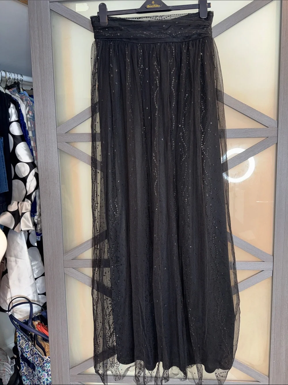 Altar'd State Black Sheer Maxi Skirt with Sparkle Overlay